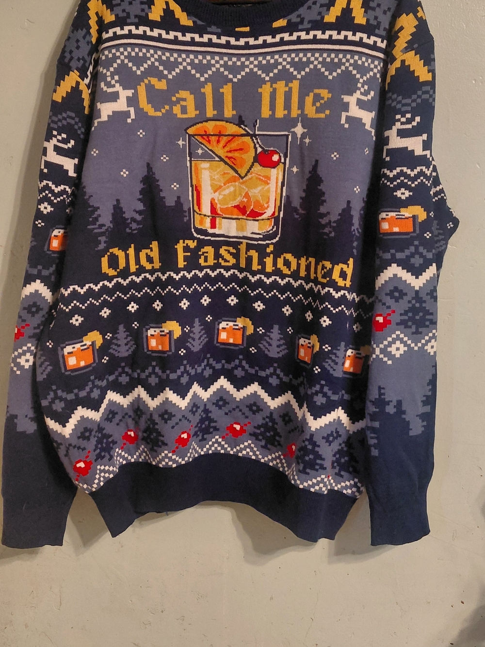 Navy "Call It The Old Fashioned" Graphic Holiday Sweater